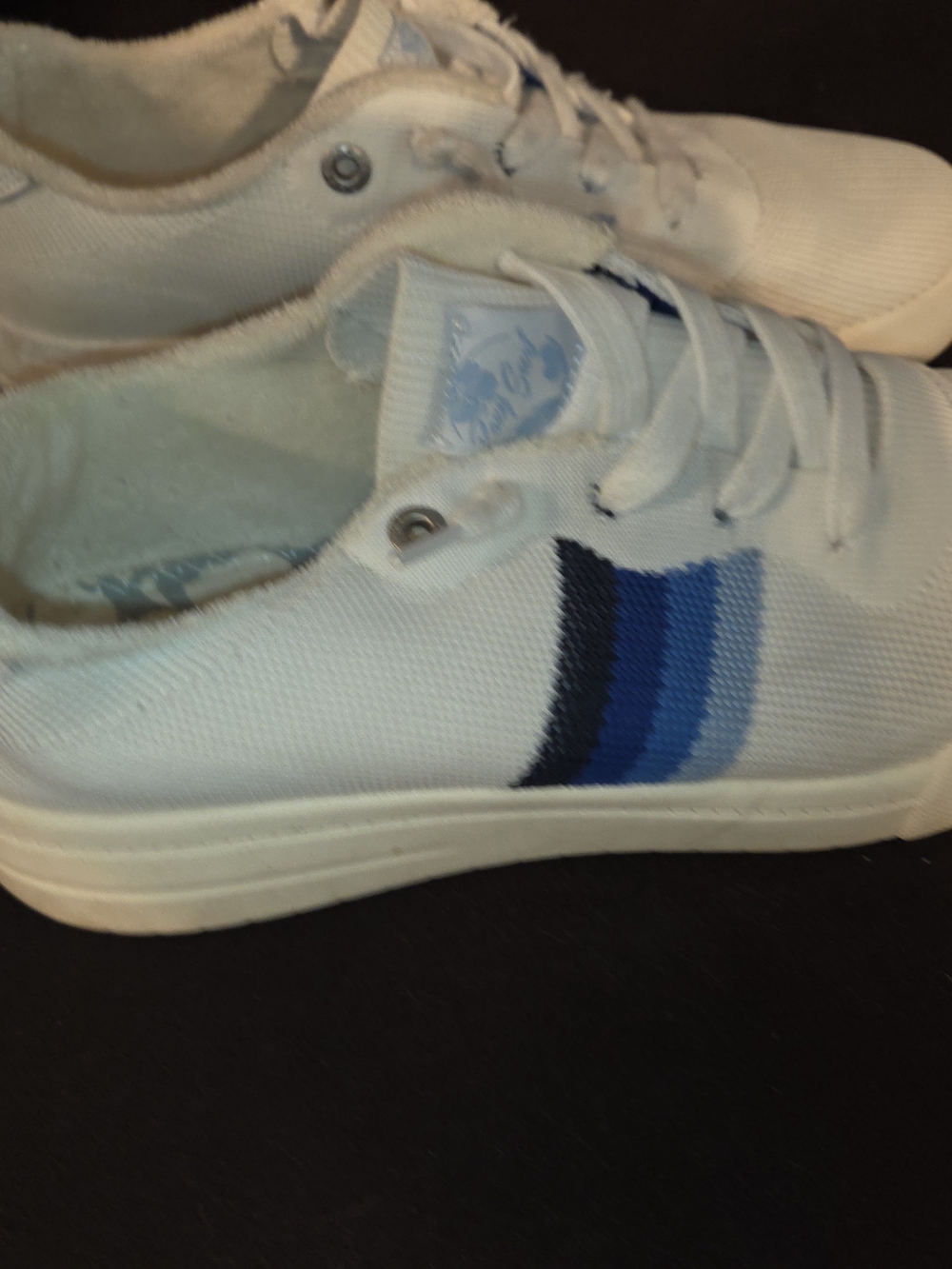 White Canvas Sneakers with Blue Stripe Accent